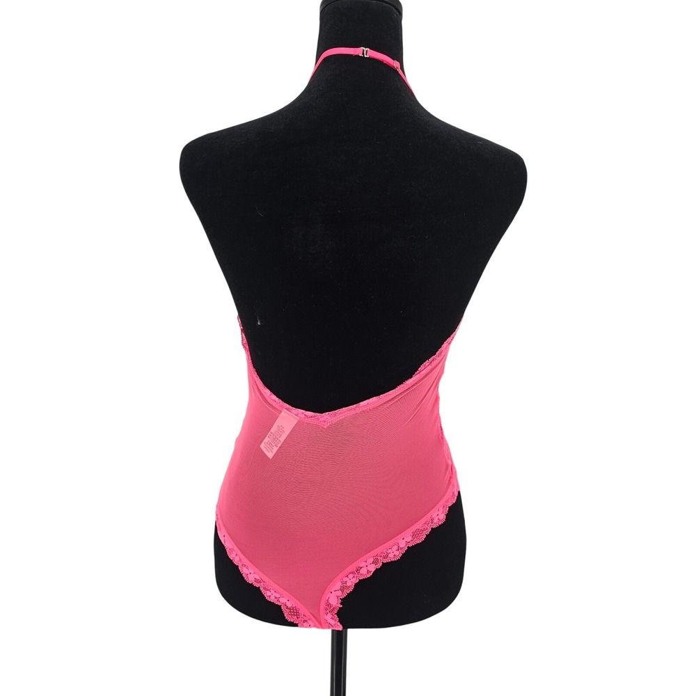 Victoria's Secret Hot Pink Lace Polka Dot Keyhole Halter Teddy Bodysuit M - Picture 6 of 8